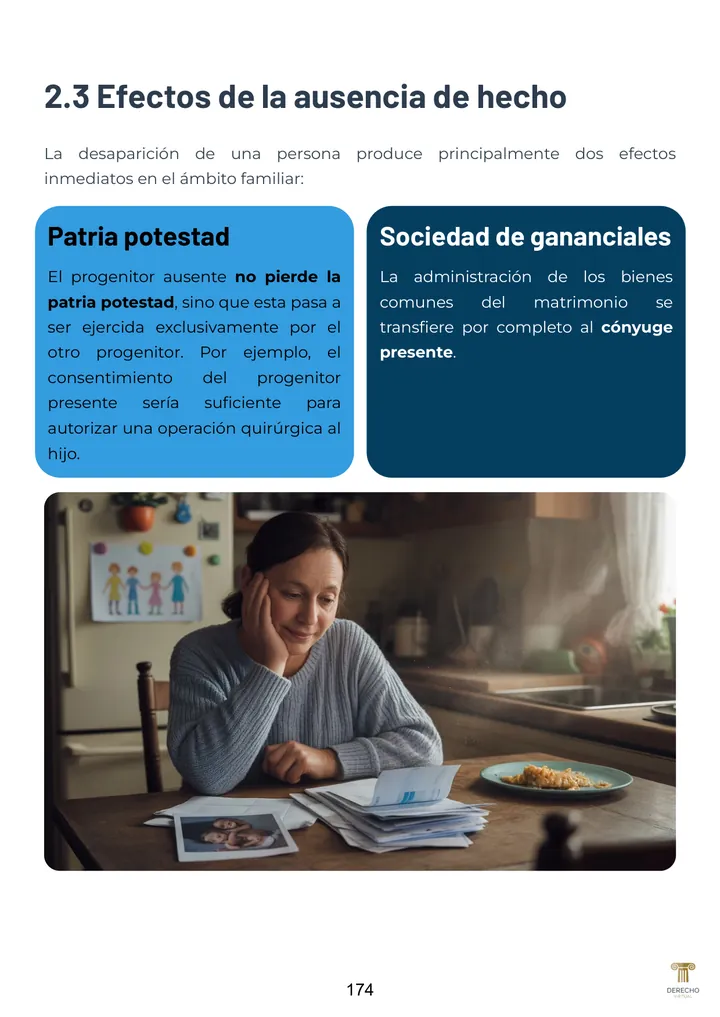 Página real del manual de Derecho Civil I: Efectos de la ausencia de hecho